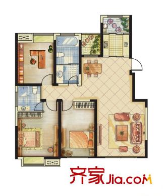 海峽曼喬世家戶型圖B2戶型 3室2廳2衛(wèi)1廚
