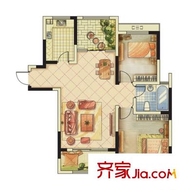 海峽曼喬世家戶型圖J戶型 2室2廳1衛(wèi)1廚