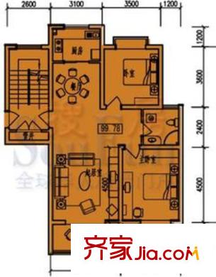 南山庭院戶型圖3室2廳1衛(wèi)1廚
