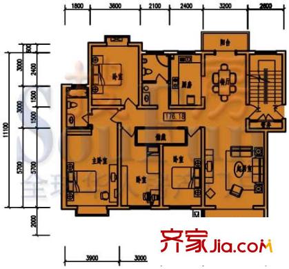 南山庭院戶型圖4室2廳2衛(wèi)1廚