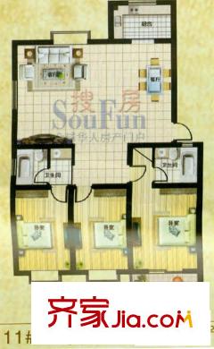 金貝莊園戶型圖11#-1戶型 3室2廳2衛(wèi)1廚