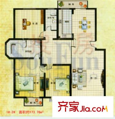 金貝莊園戶型圖1#-2# 3室2廳2衛(wèi)1廚