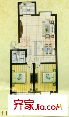 金貝莊園戶型圖11#-2戶型 2室2廳1衛(wèi)1廚