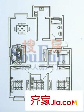 春雨花園戶型圖戶型F 3室2廳2衛(wèi)1廚