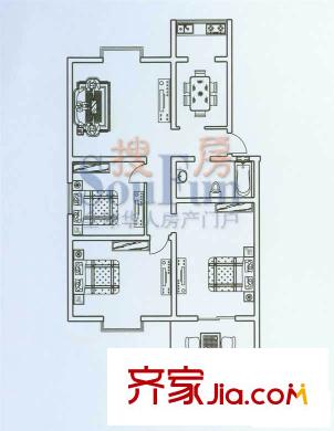 春雨花園戶型圖戶型C 3室2廳1衛(wèi)1廚