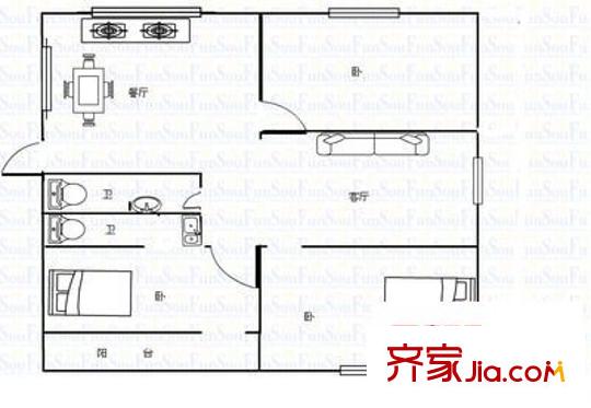 雁山小區(qū) 3室 戶型圖