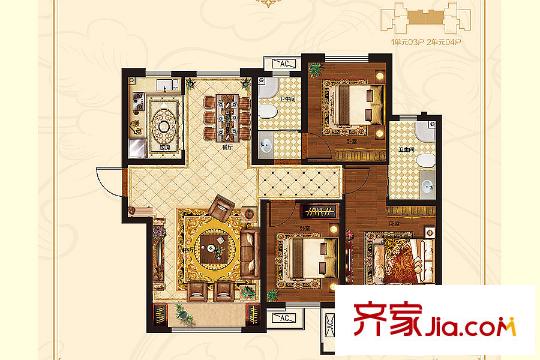 榮盛?花語城2#4#6#7#中間戶E戶型 3室2廳2衛(wèi)1廚