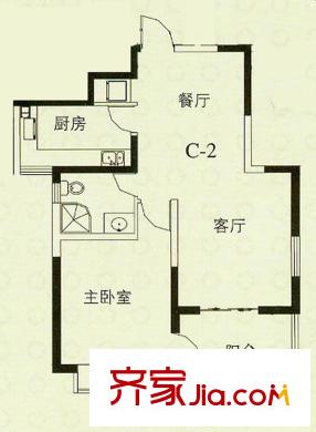 華辰麗景戶型圖C2戶型 1室2廳1衛(wèi)1廚