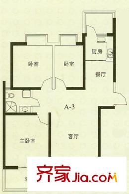 華辰麗景戶型圖A3戶型 3室2廳1衛(wèi)1廚
