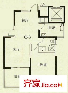 華辰麗景戶型圖C3戶型 2室2廳1衛(wèi)1廚