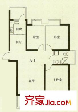 華辰麗景戶型圖A1戶型 3室2廳1衛(wèi)1廚
