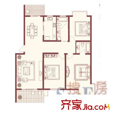 漢府雅園戶型圖戶型圖 3室2廳2衛(wèi)1廚