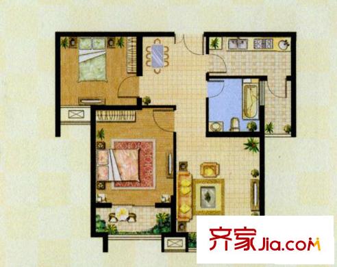 中凱城市之光戶型圖B戶型 2室2廳1衛(wèi)1廚