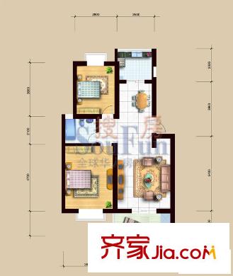 永嘉太陽(yáng)城戶型圖H(2房)戶型 2室2廳1衛(wèi)1廚