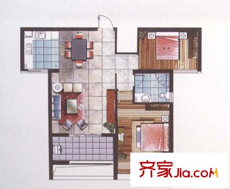 中凱城市之光戶(hù)型圖C戶(hù)型 2室1廳1衛(wèi)1廚