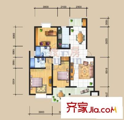 永嘉太陽(yáng)城戶型圖C戶型 3室2廳2衛(wèi)1廚