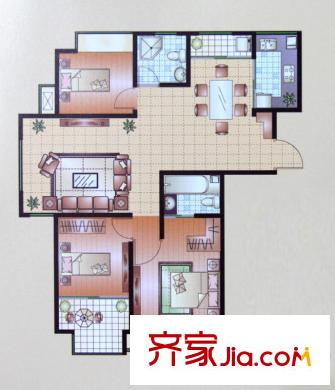 中茵龍湖國際2#C1戶型 3室2廳2衛(wèi)1廚
