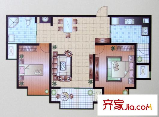 中茵龍湖國際2#C2戶型 2室2廳1衛(wèi)1廚