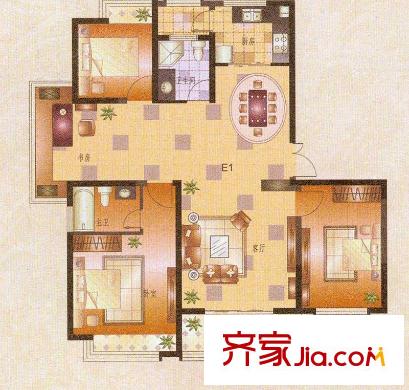 中茵龍湖國際高層標(biāo)準(zhǔn)層E1戶型 4室2廳2衛(wèi)