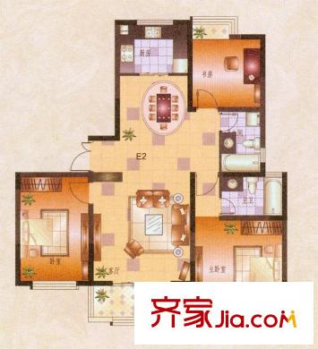 中茵龍湖國際高層標(biāo)準(zhǔn)層E2戶型 3室2廳2衛(wèi)