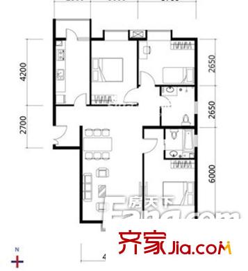 鼓北嘉苑戶型圖2 2室1廳1衛(wèi)1廚