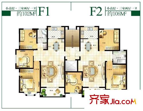 華商清水灣戶型圖F1/F2戶型 3室2廳1衛(wèi)