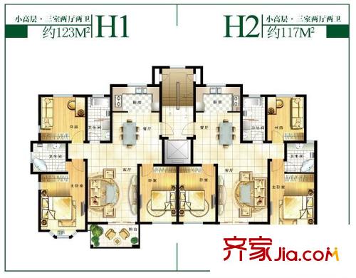 華商清水灣戶型圖H1/H2戶型 3室2廳2衛(wèi)