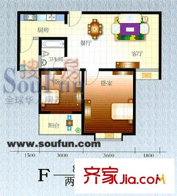 萬寧華府戶型圖F 2室2廳1衛(wèi)1廚