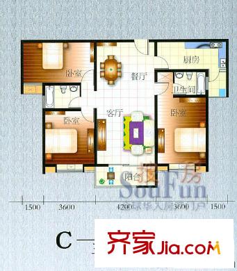 萬寧華府戶型圖C 3室2廳2衛(wèi)1廚