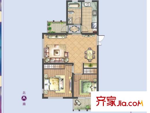 國信上城?學(xué)府二期10#11#西戶E1戶型 2室2廳1衛(wèi)1廚