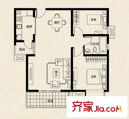 恒基雍景新城二期升湖居 2室2廳1衛(wèi)1廚