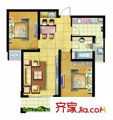 鑫苑景園戶型圖C2a戶型 2室2廳1衛(wèi)1廚