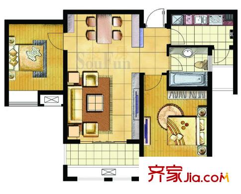 鑫苑景園戶型圖C5戶型 2室2廳2衛(wèi)1廚