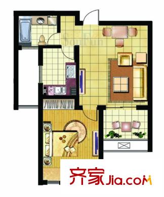 鑫苑景園戶型圖D1戶型 1室2廳1衛(wèi)1廚
