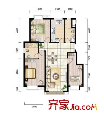 中國(guó)鐵建未來(lái)城戶型圖D戶型 3室2廳2衛(wèi)