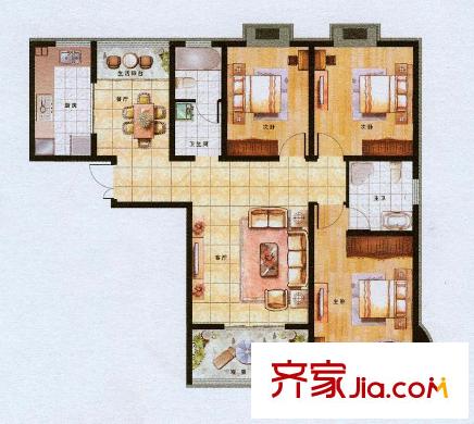 君廷湖畔20號(hào)樓C1戶型 3室2廳2衛(wèi)1廚