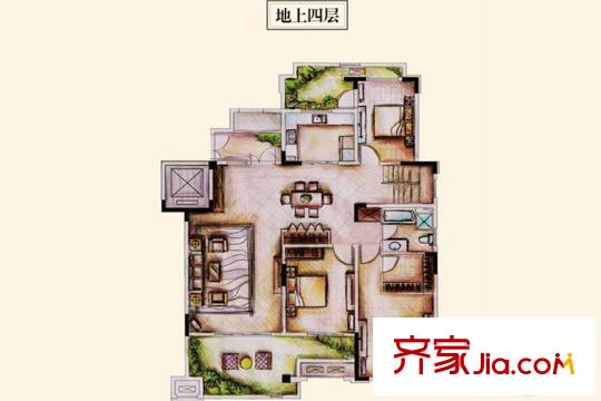 云龍湖?悅山別墅4樓戶型 4室2廳2衛(wèi)1廚