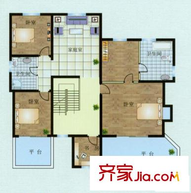 中匯霖雨山莊A4戶型-獨(dú)棟別墅-二層 6室4廳4衛(wèi)1廚