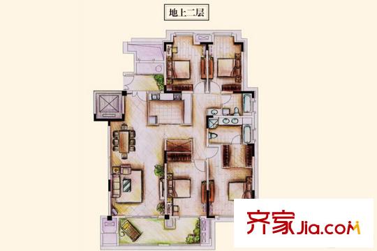云龍湖?悅山別墅2樓戶(hù)型 4室2廳2衛(wèi)1廚