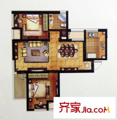 漢源國際華城2#3#樓E1戶型 2室2廳1衛(wèi)
