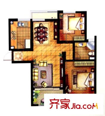 漢源國際華城2#3#樓E3戶型 2室2廳1衛(wèi)