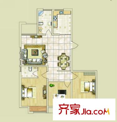 京杭家園一期戶型圖 2室2廳1衛(wèi)1廚