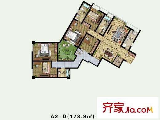 湖光山色A2-D戶型（1單元206） 5室2廳3衛(wèi)