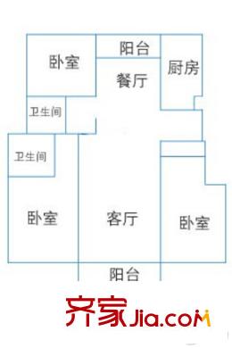 湖光山色A4#1單元02戶型 3室2廳2衛(wèi)1廚