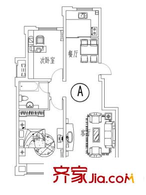 西城晶華1-4#、8# A戶型 2室2廳1衛(wèi)1廚