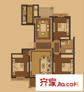金域華庭C戶型（2#、7#中間戶） 3室2廳1衛(wèi)1廚