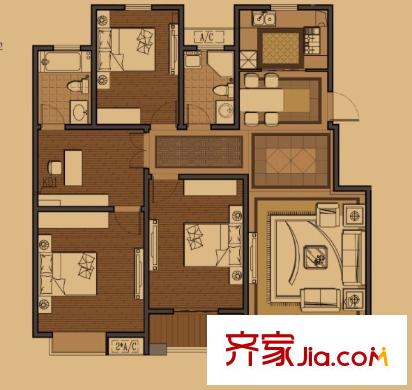 金域華庭D戶型（4#、5#兩邊戶） 4室2廳2衛(wèi)1廚