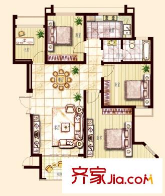 東方帝景城D+戶型 3室2廳1衛(wèi)