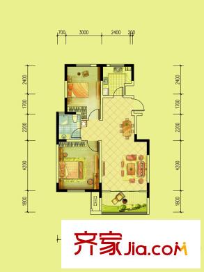 東南郡三期2#A4戶型 2室2廳1衛(wèi)1廚