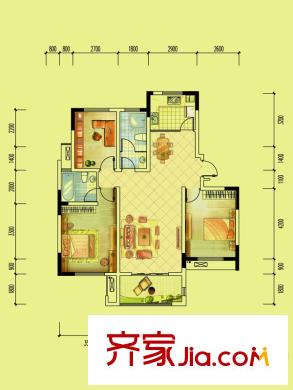 東南郡三期A2戶型 3室2廳2衛(wèi)1廚